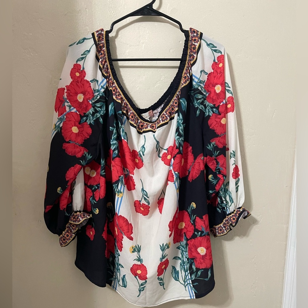 💙Flying Tomato Red and Blue Embellished Blouse